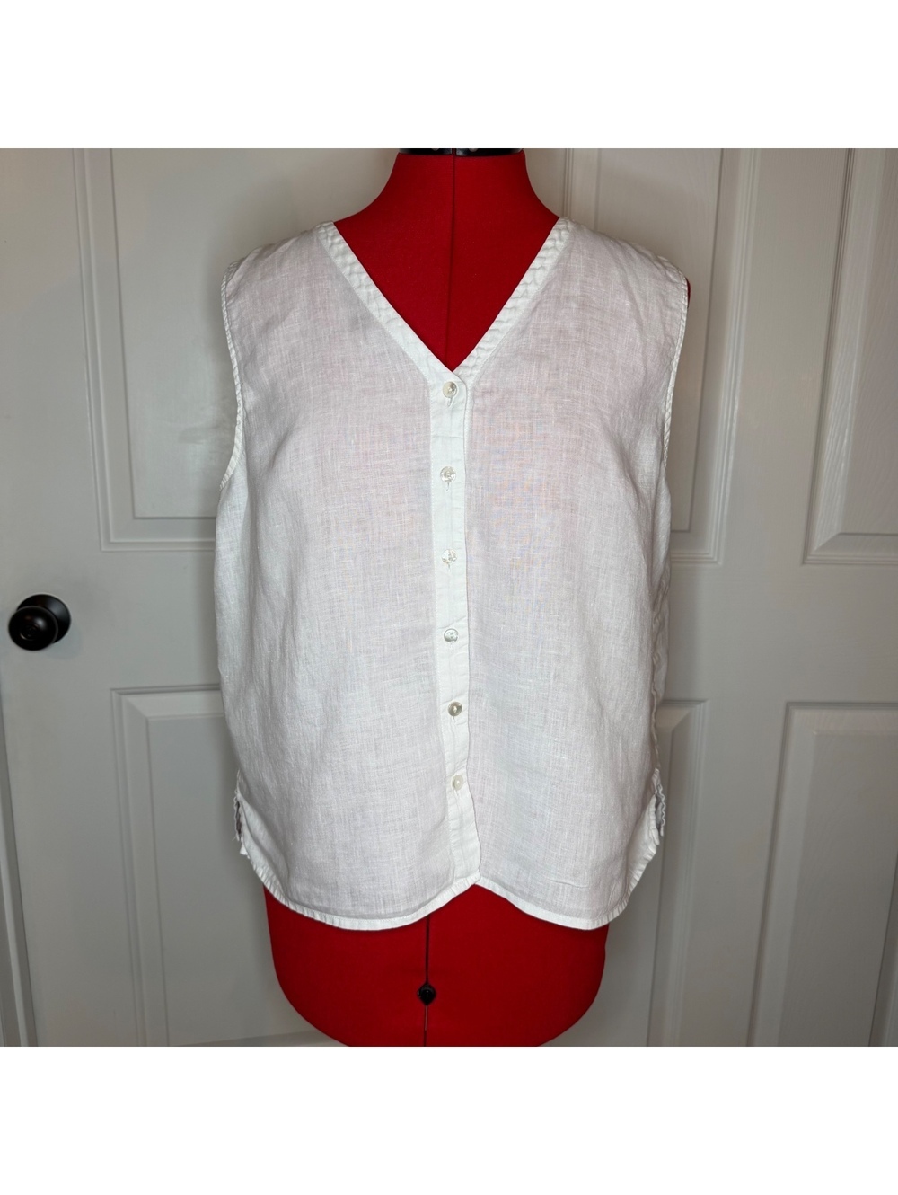 Eileen Fisher Organic Linen Sleeveless Button Down Tunic Top Womens Large Petite